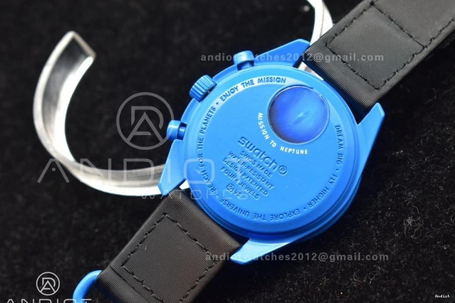 Swatch Neptune Omega on Quartz Moonwatch to Strap x Mission Nylon Bioceramic 0126